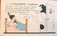 Halloween Antique Postcard #2335 By Weaver, Scared Girl Poor Pale Ghostie Neat picture