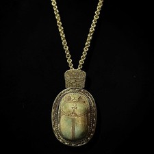 Ancient Egyptian Antique Faience Scarab Amulet Necklace Egyptian Copper Pendant picture