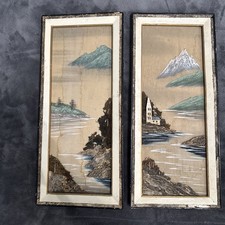 Vintage Japan 3D Bark Moss Landscape Wall Art Mountain Lake Pair MCM picture