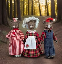 Vintage Silvestri Set of 3 Jointed Ceramic Christmas Teddy Bears Doll 1970's picture