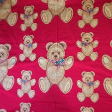 Vintage Wamsutta Red Christmas Teddy Bear Sewing Quilt Fabric Holly  45