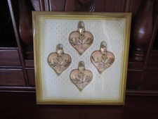 VTG Box of 4 Pink Ivory Heart W Germany Kurt Adler Glass Xmas Tree Ornaments picture