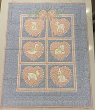 VTG 90s Signed Crib Quilt Wall Hanging Pastel Animals by Mary Fassler 42.5 x 33 picture