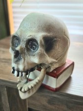 1930's Japan Bisque Skull Nodder Tealight Candle Holder Halloween 4