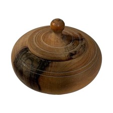 Vintage Hand Turned Wood Lidded Bowl Trinket Box Rustic Treenware picture