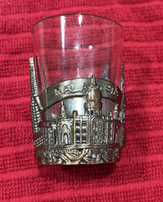 Vintage Souvenoir Malaysia Shot Glass Souvenir Metal Motif Embossed Overlay picture