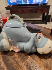Vintage 1990s Disney Eeyore W/ Flowers Ceramic Cookie Jar 12