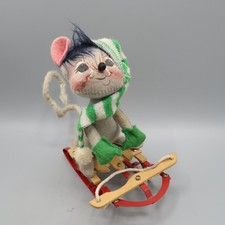 Annalee Doll Christmas Mouse With Hat On Sled Sleigh Vintage 1990 Made In USA picture