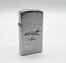 Vintage 60s Zippo Lighter Lockheed JetStar Airplane Graphic Chrome picture