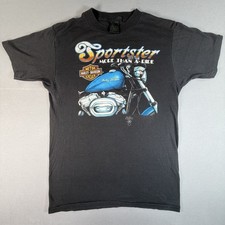 VTG 1986 3D Emblem Harley Davidson Sportster Shirt Mens S Black Biker Tee picture