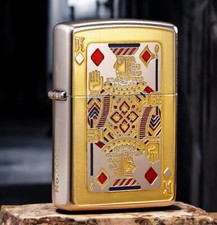 Poker Zippo Lighter Deep Engraved Lacquer Playing Cards Design Windproof Gift picture