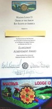 Vintage-OA WIATAVA LODGE 13 ELANGOMAT AWARD BLUE BORDER FLAP PATCH BSA Unworn picture