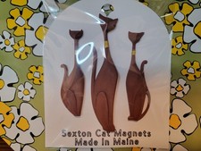 Sexton Cat Magnets - Teak Wood - Refrigerator Decor - Atomic MCM Retro Gift picture