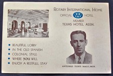 Vintage Hotel Colonial Monterrey Mexico Promo Card AAA Texas Rotary Tony Malo picture
