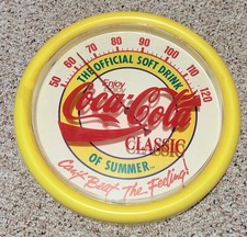 Vintage 1980s Coca Cola ‘Can’t Beat The Feeling’ Plastic Round Wall Thermometer picture