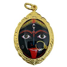 Kali Maa Red Tongue Om Shiva Shakti Hindu Amulet Pendant Gold Plated Frame #8 picture