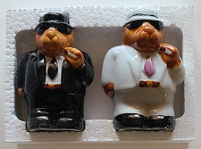 VINTAGE 1993 JOE CAMEL/BLUES BROTHERS BLACK & WHITE GLAZED-CERAMIC SALT & PEPPER picture