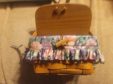 VTG 1997 Longaberger Mini Child Basket Purse w/Lid Floral Liner & Ceramic Plaque picture