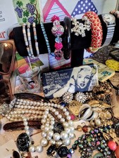 Vintage Antique Junk Drawer Jewelry Vanity Lot Bling Marilyn Monroe  picture