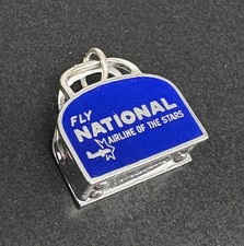HTF Vtg 1960s FLY NATIONAL AIRLINES Sterling Enamel SUITCASE/FLIGHT BAG Charm picture