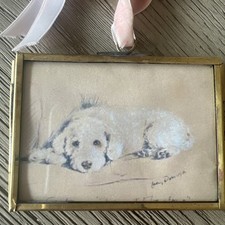 Vintage Style Glass/Brass Frame with Vintage Dog Prints  picture