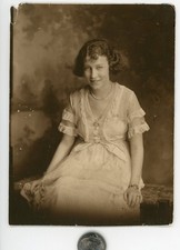 Vintage 1910's Sepia photo / Young Woman in White Chiffon & Lace with Wristwatch picture