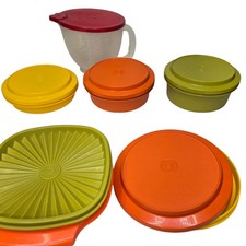 Tupperware Food Storage Set Orange Yellow Green Vintage Kitchenware 11pc Set picture