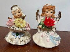 2 Vintage Lefton December and May Angel 4.5 Inches Poinsettia No chips picture