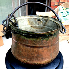 Antique Large Copper Farm Kettle Cauldron Old Dovetails early 1800's Repairs picture