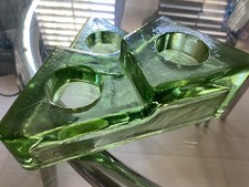 Vtg MCM Poured Glass Votive 3 Tier Green Triangle Votive Candle Holder Stand 8