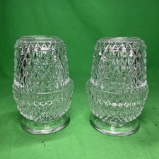 Pair of Vintage Glass Clear Diamond Point Fairy Lamps Candle Holders picture