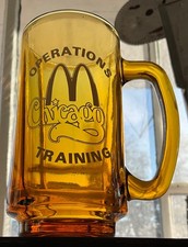 Very Rare Operations Training Chicago Mc Donald’s Glass Beer Mug amber heavy picture