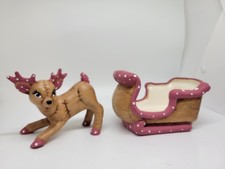 Vintage Kimple Reindeer And Sleigh 80s Christmas Ceramics Quilted picture