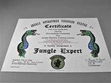 Jungle Warfare Expert School Course Replacement Certificate Army Marines Navy picture