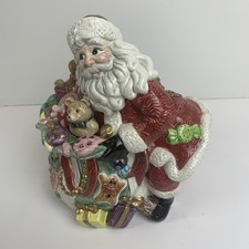 Fitz & Floyd Sugar Plum Christmas Candy Cookie Box Jar Santa Clause picture