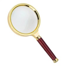 Vintage Magnifying Glass 10X Wood Antique Brass Handheld Magnifier picture