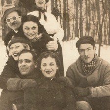 c1930s Winter Snow Sledding Group Men Women Snapshot Photo Woods Fashion Vintage picture