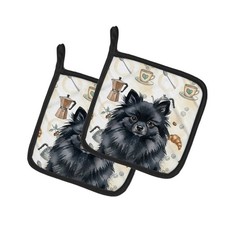 Caroline's Treasures Black Pomeranian Coffee Bar Pair of Potholders WDK7559PTHD picture