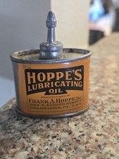 VINTAGE  RARE HOPPE'S LUBRICATING GUN OIL TIN CAN HANDY OILER LEAD TOP 1 OZ picture