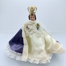 Vintage 1966 Religious Madonna Queen Figurine Doll Crown Satin Lace 9” picture