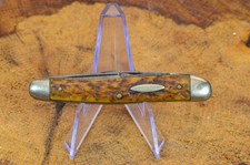 Vintage Wester Bros Germany 2 Blade Pocket Knife File Amber Jigged Handle picture