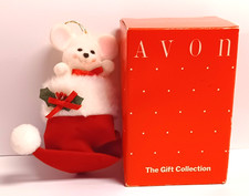 Vintage Avon Peek-A-Boo Mouse Ornament Santa Hat The Gift Collection w/ Box picture