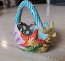 Blue Sky 2005 Ceramic Seashell Starfish Basket Figurine Coastal Beach Decor picture