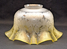 ANTIQUE FROSTED ETCHED YELLOW SCALLOPED EDGE GAS / OIL LAMP SHADE picture