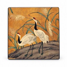 VTG Set of Six Asian Square Coasters Crane  Heron Bird Cork Back Taiwan picture