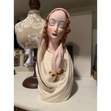 Vintage Iridescent Virgin Mary Ceramic Bust Praying Madonna Statue Gold Gilt 10
