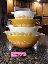 Vintage 1974 Pyrex Butterfly Gold On Opal Cinderella Mixing Bowl SET 1st EDITION picture