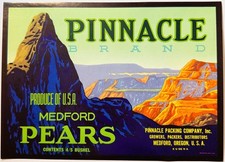 1940s Pinnacle Medford Pears Crate Label Oregon Pinnacle Packing Co 10.25x7.25 picture