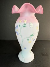 Fenton Hand Painted Periwinkle Blue Burmese Glass Vase 6548 Limited Ed 1636/2750 picture