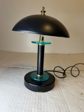 Vintage 1980s Postmodern Memphis-Style Black Metal Touch Desk Lamp – Teal Glass  picture